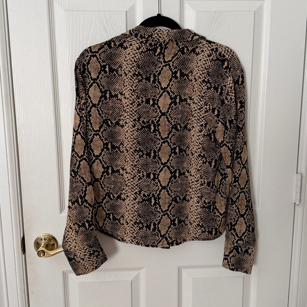 Snake Print Button-Down Blouse in Tan + Black etophe studios medium - Picture 3 of 4